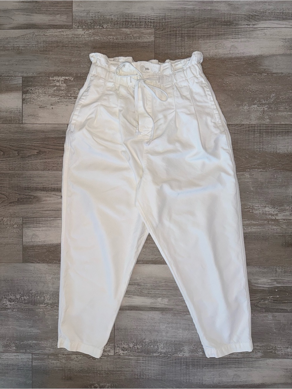 Free People Margate Pleated Trouser White Paperbag Waist Drawstring Pants Medium